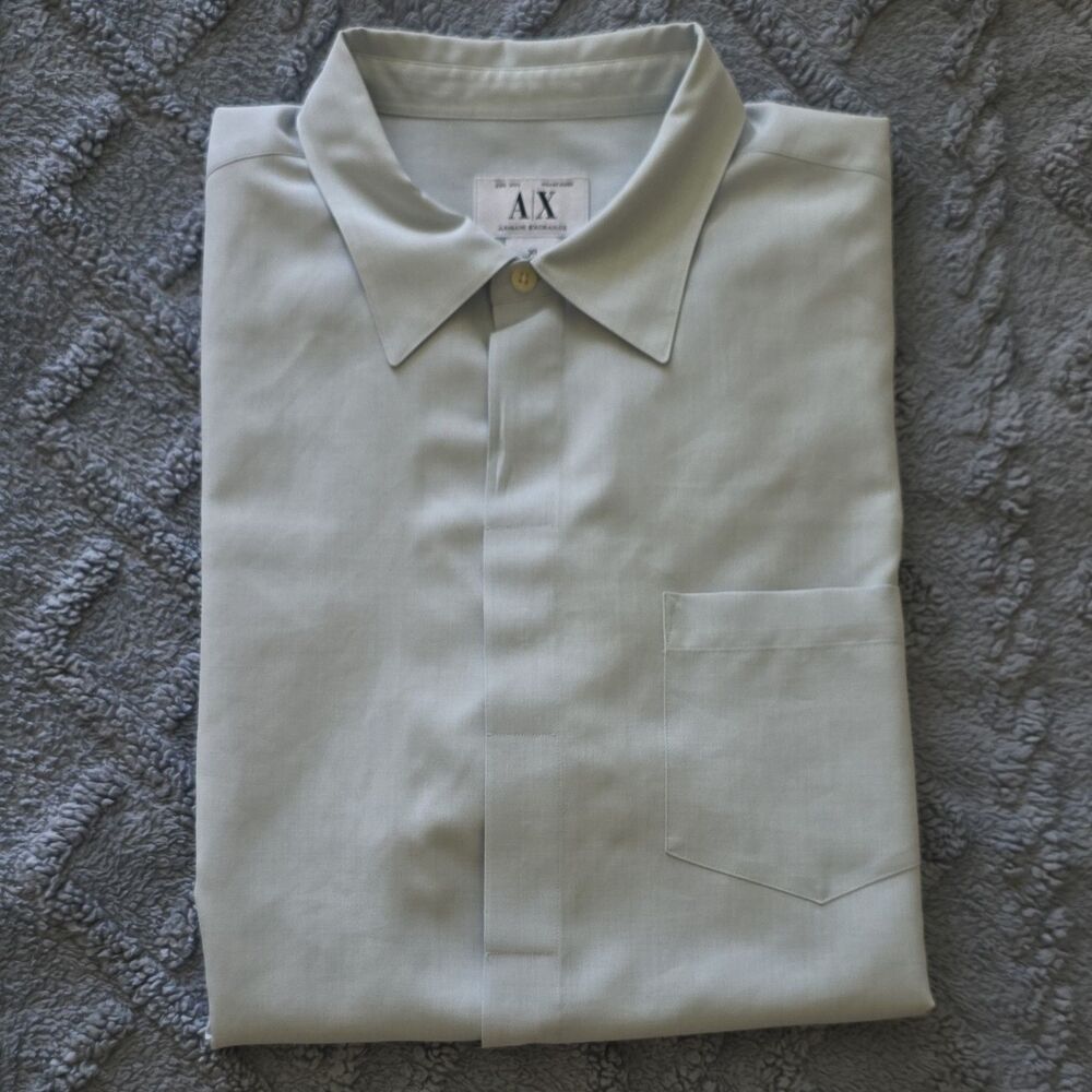 Armani Exchange Men's XL Blue Solid Button-Down Cotton Dress Shirts